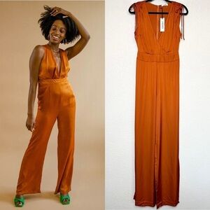 NWT L’AGENCE‎ Sleeveless Ruched Tie Shoulder High Rise Wide Leg Wrap Jumpsuit XS